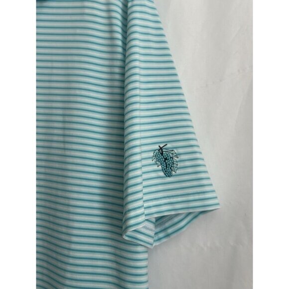 FootJoy FJ Golf Polo Shirt Men's XL Turquoise/ White Striped Golf Performance - Picture 4 of 9